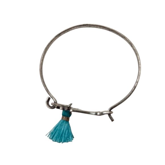 Cow Charm Silver Bangle Bracelet Moo Teal Tassel 7" Western Rancher Dairy Farmer - Picture 6 of 7